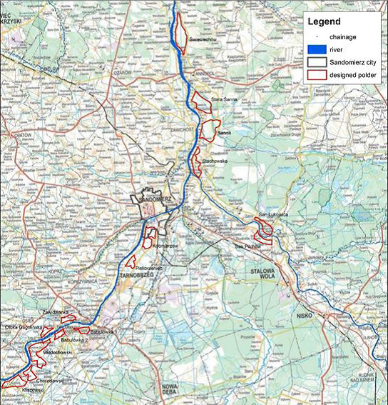 Überblick über ausgewiesene Speicher zur Erhöhung der Rückhaltekapazität entlang der oberen Vistula
