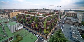 Luftansicht des 25-verdischen Gebäudes in seiner Nachbarschaft