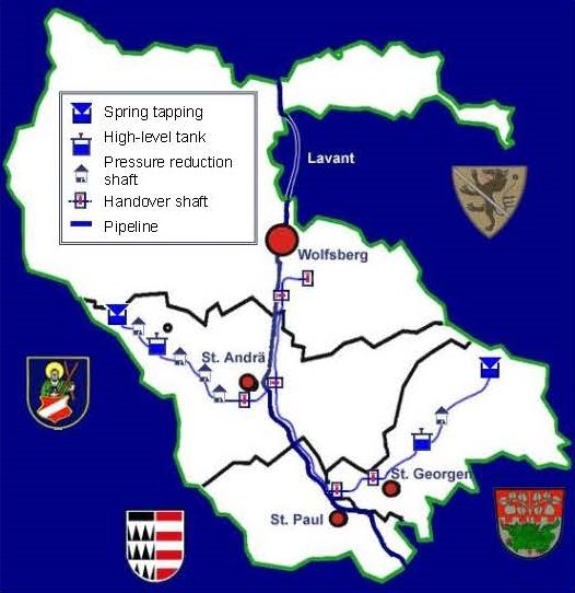 Karte des Wasserverbundnetzes Lavant tal