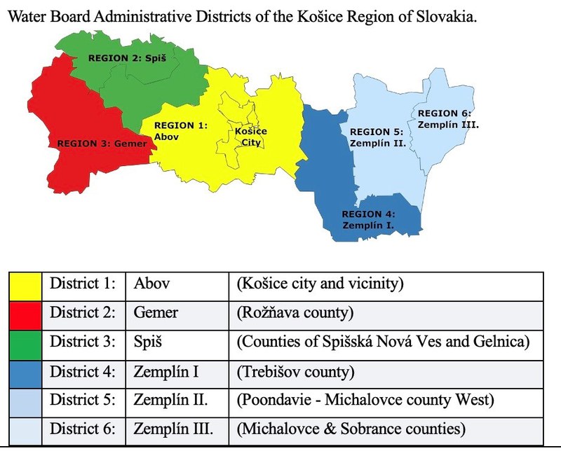The six districts of Košice Region