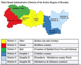 The six districts of Košice Region