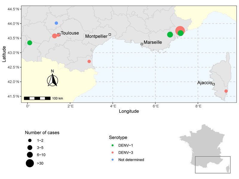 Dengue transmission events reported in mainland France, October 2022