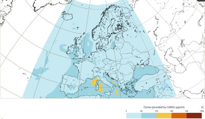Four-day forecast of ground-level ozone (CAMS)