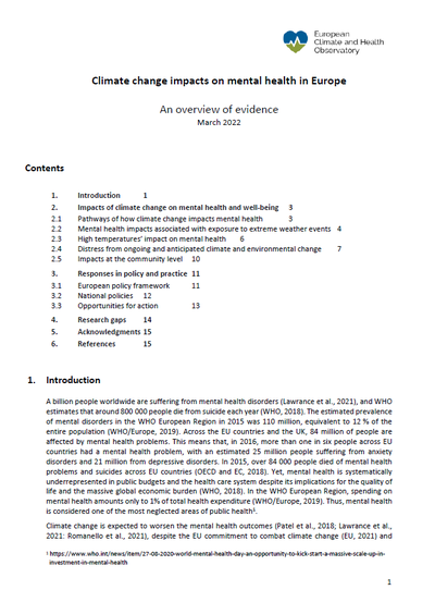 Climate change impacts on mental health in Europe