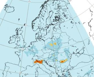Previsioni a quattro giorni di PM2.5 a livello del suolo (CAMS)