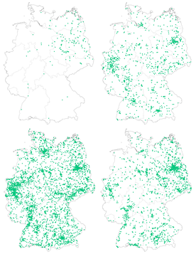Rozmieszczenie wybranych potencjalnych wektorów WNV w Niemczech w latach 2011–2019