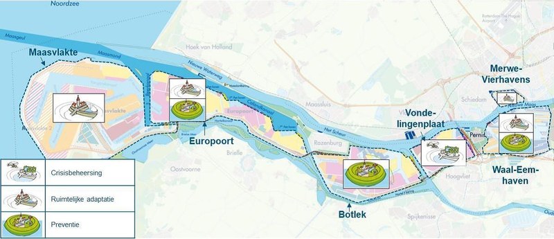 Mapa prístavu Rotterdam s odporúčanými adaptačnými prístupmi