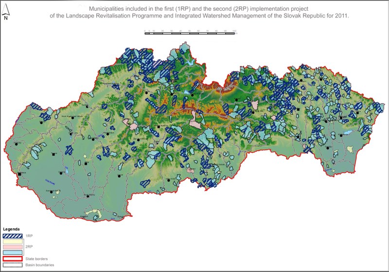 Občine, vključene v prvi (1RP) in drugi (2RP) izvedbeni projekt programa oživitve krajine in celovitega porečja Slovaške republike za leto 2011